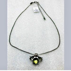 Lia Sophia Special Edition Bumble Bee Necklace Green & Grey Crystal NWT